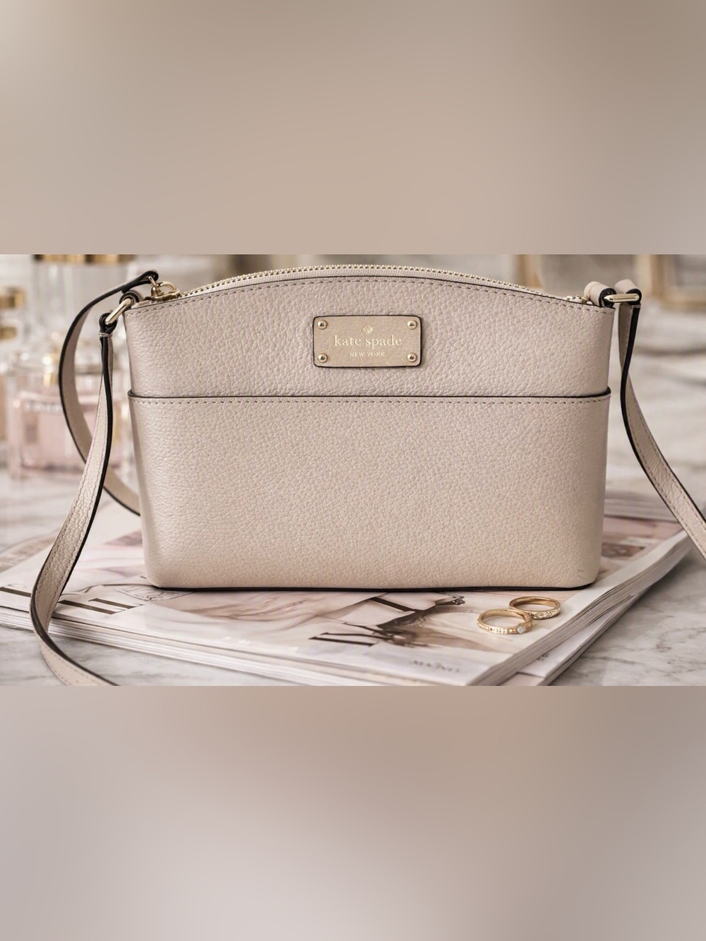 Kate Spade Millie Grove Leather Crossbody Structured Small Bag in Light Taupe